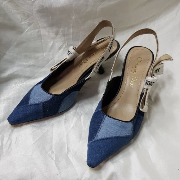 CHRISTIAN DIOR J'adior Denim Patchwork Slingbacks - Picture 2 of 6
